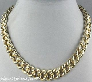   Gold Tone Chunky 5/8 Curb Link Chain Necklace Elegant Costume Jewelry