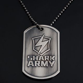   Custom Engraved Shark Army Military Steel Pendant Necklace Dog Tag