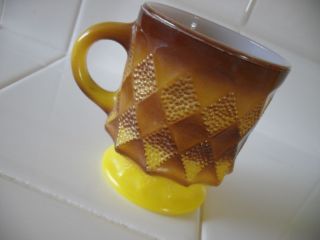 Vintage YELLOW Brown Mug Cup FIRE KING Diamond Pattern Anchor Hocking 
