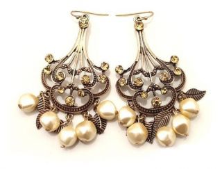   retro fashion Pearl Leaf Chandelier tassel charm cheap Earrings