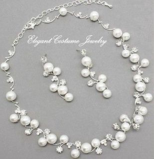   & Bridal White Pearl Crystal Necklace Set Gift Box   chunky jewelry