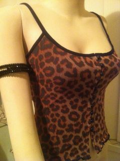 Wheels & DollBaby Vtg Pin Up Black Jersey/mesh Leopard/Tiger Button up 