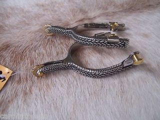 Silver Western Ladies Fancy Spurs With Rope Design On Band Brass Rowel