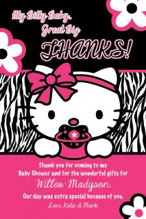HELLO KITTY Thank You Card Zebra Print Printable Baby Shower Party 1st 