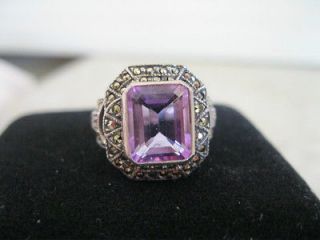 JUDITH JACK EMERALD CUT AMETHYST STERLING SILVER MARCASITE RING SIZE 8