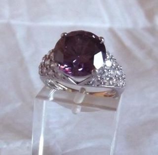 SIMULATED AMETHYST & CLEAR DIAMONIQUE 4.9 CARAT STERLING SILVER RING s 
