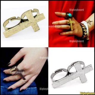   Cool Punk Double Finger Cross Ring Vintage Adjustable Ring 2 Colors