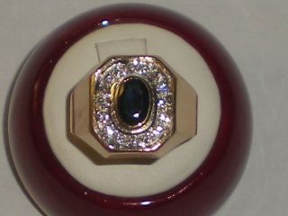 Mens 14k yellow gold diamond and sapphire ring in size 11.25