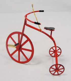 Vtg 3 Red Enamel Metal High Wheel Bicycle Tricycle Xmas Ornament or 
