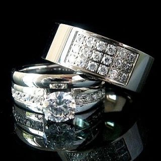 14K White Gold Silver My Soul Mate Band Wedding Ring Set Irish 