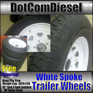   205 75 D15 F78 15 Trailer Tires Bias Ply White Spoke Rims Wheels 15
