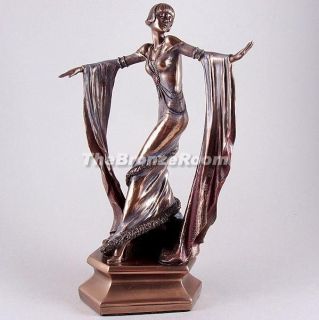 Dancing Art Deco Lady with Shawl   Bronze Sculpture