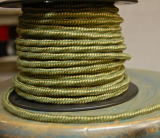 Green/Yellow Cloth Covered 3 Wire Overbraid Cord 18ga. Vintage Lamps 