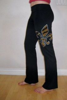 RHINESTONE LEOPARD FLEUR De LIS Fold Down Yoga Pants, L