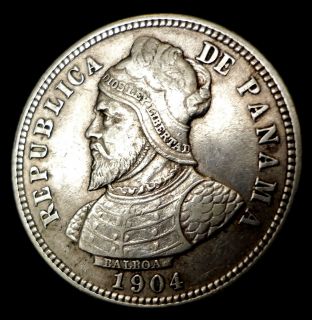   DETAILS 1904 Panama 10 Centesimos Silver de Balboa Conquistador