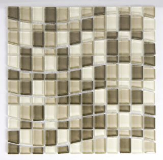 Wave Glass Mosaic Tile for Kitchen Backsplash and Bathroom Brown Cream 