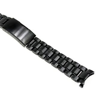 Black Stainless Steel Bracelet Watch Band Strap Curved End Solid Link 
