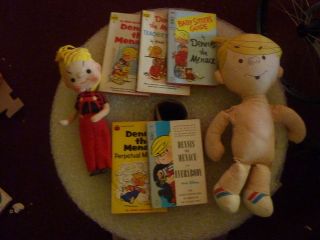 Lot of Dennis the Menace 2 dolls/5 books Baby sitters guide, teachers 