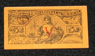 Gobierno Provisional de Mexico 5 Centavos Note circa 1913   1915