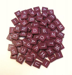 Scrabble Game Red Burgundy/Maroo​n Wood Tiles Lot of 100 from 