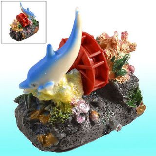 Fish Tank Landscaping Water Wheel Dolphin Decoration w Air Bubble 