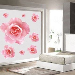   Wall Sticker 3D Pink Rose Flower Removable Home Decor Decal Vinyl