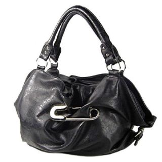 Designer Inspired Fashion Safety Pin Style Handbag Purse Black