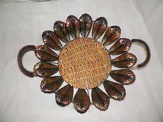 NEW DECORATIVE SUNFLOWER WOVEN SEAGRASS AND METAL LEAVES & HANDLES 