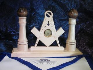Freemson/Mason​ic Pillars Desk Clock   Handmade from solid maple 