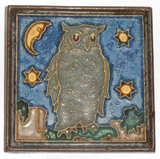 RARE Porceleyne Fles Delft cloisonne tile with an Owl in the night