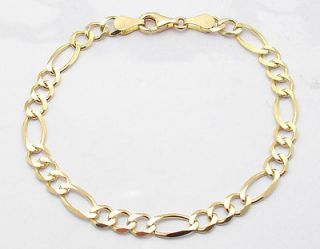 6mm Mens Solid Figaro Link Chain Bracelet Real 14K Yellow Gold 6.8gr