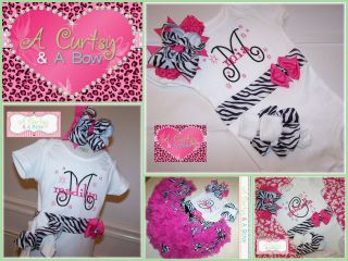 Custom Monogrammed Onesie Set ~ Baby Shower Gift ~ Pink & Zebra Print