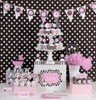   Pink Baby Girl Baby Shower Mod Party Supplies Kit Invitations Favors