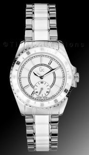NEW GUESS COLLECTION GC SPORT CLASS WHITE CERAMIC SS SILVER LADY WATCH 
