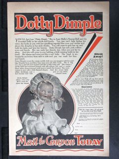 1928 AUNT MOLLY debut New DOTTY DIMPLE Baby Doll magazine Ad Girls 