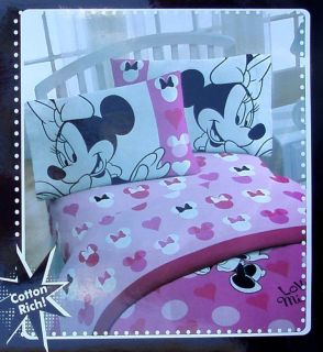 DISNEY MINNIE MOUSE LOVE PINK 3PC TWIN SHEETS BEDDING SET NEW