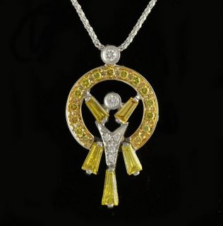   18 K White Gold Pendant Yellow Diamond Necklace White diamond accents