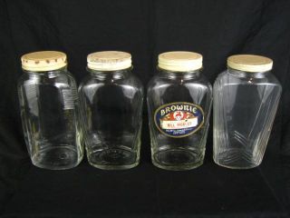 Antique 8 Art Deco Glass Brownie Pickle Jars Canisters Vtg 