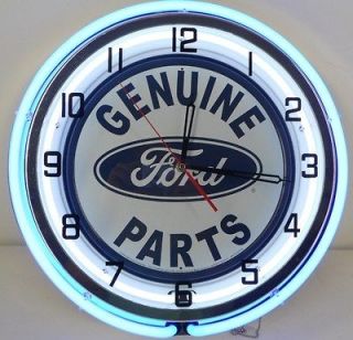 Ford Genuine Parts 18 Double Neon Clock Dealer Garage Oval Logo 