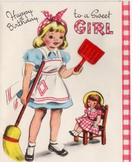 Little Girls Birthday Card ~ Cute Plastic Dust pan (T91)