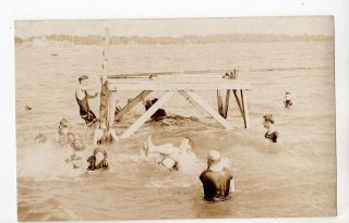 RP1837 Real Photo Postcard Swimming Beach Party diving board