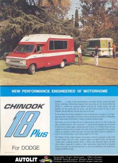 1969 ? Chinook 18 Plus Dodge Motorhome RV Brochure