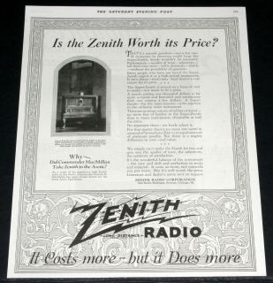   MAGAZINE PRINT AD, ZENITH LONG DISTANCE RADIO, COSTS MORE, DOES MORE