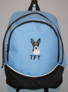 TOY FOX TERRIER Dog Blue Backpack school book bag PERSONALIZED 