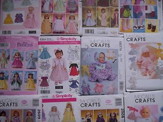Sewing Patterns 18 Doll American Girl Clothes & 11 16 Baby Dolls 