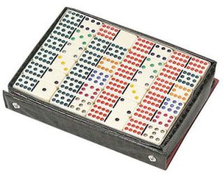 IVORY DOUBLE 12 TWELVE DOMINOES TILES WITH COLORED COLOR DOTS