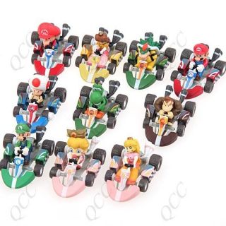 10 Set Super Mario Yoshi Bowser Toad Baby Luigi Race Cars Racing Kart 