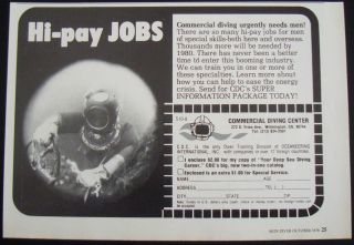   SKIN COMMERCIAL DIVING CENTER DEEP SEA DIVING HI PAY JOBS BELL AD