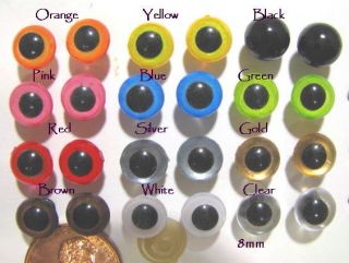 22 Pair 8mm Mix Color PLASTIC SAFETY EYES with washers