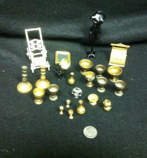 LOT OF DOLLHOUSE FURNITURE & ACCESSORIES ALOT OF BRASS & METAL DIME 